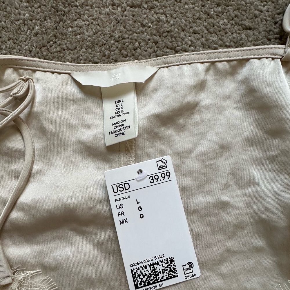 H&M NWT Lace-Trimmed Slip Cream Mini Dress - Picture 5 of 6